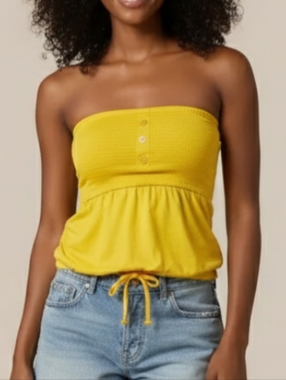 Vixen Yellow Strapless Smocked Tube Top Large Cotton